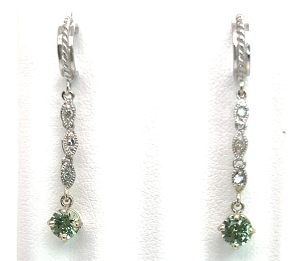 Dangle Vibrant Green Sapphire (H)* Diamond Earrings 14KWG 0.68 ctw