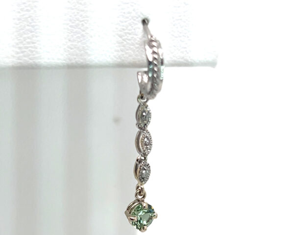 Dangle Vibrant Green Sapphire (H)* Diamond Earrings 14KWG 0.68 ctw - Image 3