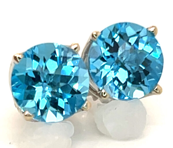 Swiss Blue Topaz (H,I)* Trellis Mounted Studs 14KWG 5.00 ctw