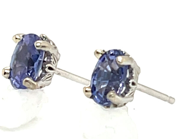 Oval Brilliant Purple/Blue Sapphire (H)* Studs 14KWG 1.10 ctw - Image 2