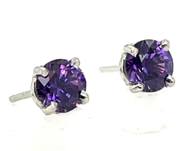 Stunning Top of the Line Purple Sapphire (H)* Platinum Stud Earrings 1.30 ctw - Image 5