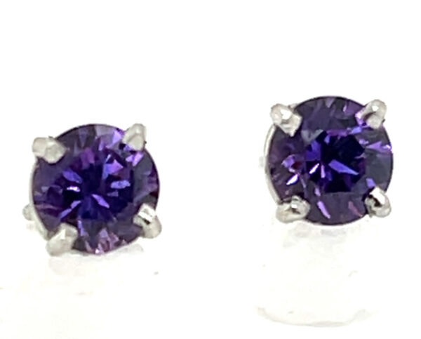 Stunning Top of the Line Purple Sapphire (H)* Platinum Stud Earrings 1.30 ctw - Image 2