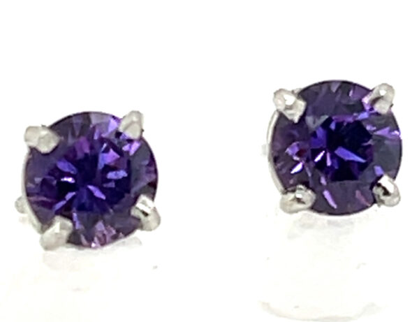 Stunning Top of the Line Purple Sapphire (H)* Platinum Stud Earrings 1.30 ctw - Image 3