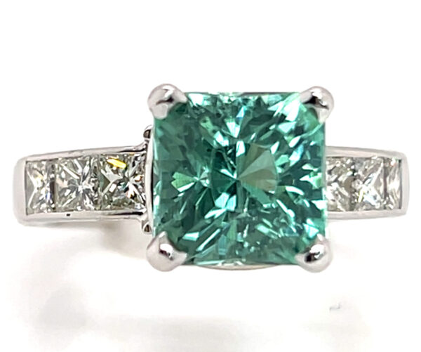 Fancy Faceted GIA Cert. Blue/Green Tourmaline (H)*  Diamond Ring 14KWG 4.64 ctw - Image 10