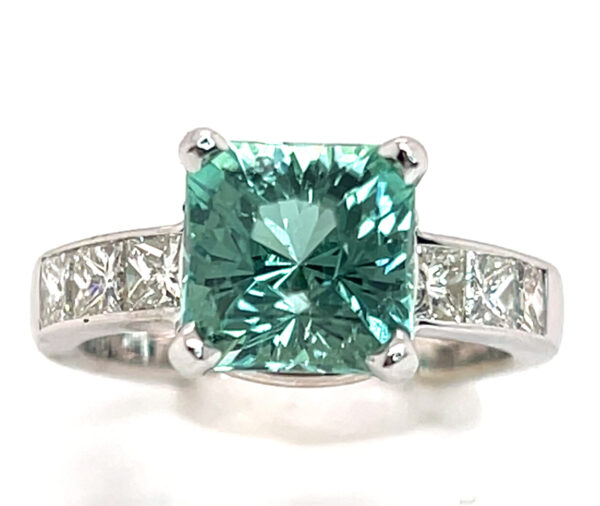 Fancy Faceted GIA Cert. Blue/Green Tourmaline (H)*  Diamond Ring 14KWG 4.64 ctw - Image 6