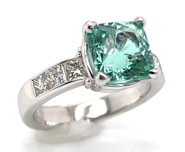 Fancy Faceted GIA Cert. Blue/Green Tourmaline (H)*  Diamond Ring 14KWG 4.64 ctw - Image 8