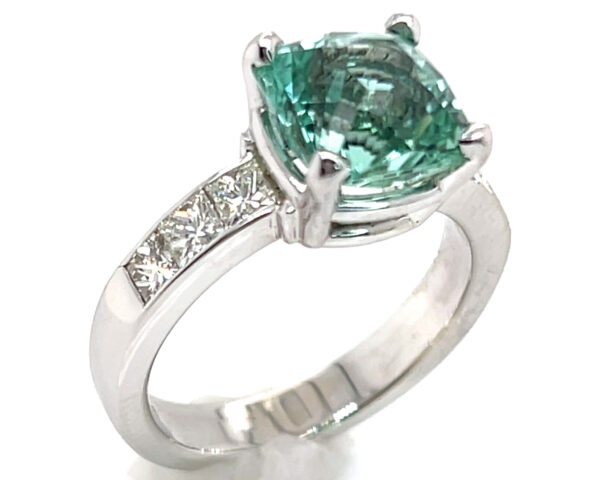 Fancy Faceted GIA Cert. Blue/Green Tourmaline (H)*  Diamond Ring 14KWG 4.64 ctw - Image 9