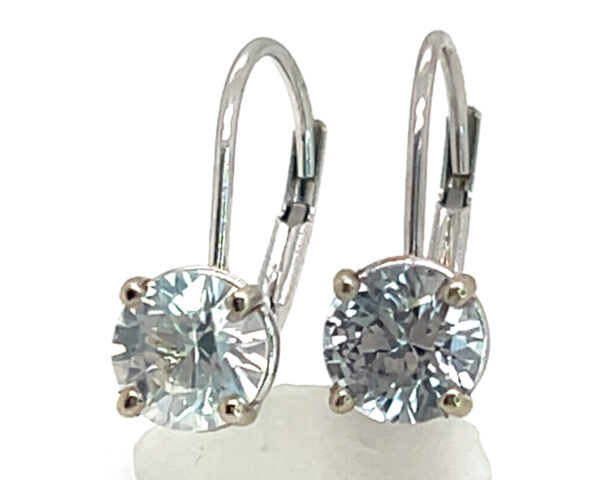 Ceylon White Sapphire (H)* Dangle Earrings 14KWG 1.35 ctw - Image 6