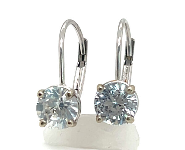 Ceylon White Sapphire (H)* Dangle Earrings 14KWG 1.35 ctw - Image 2