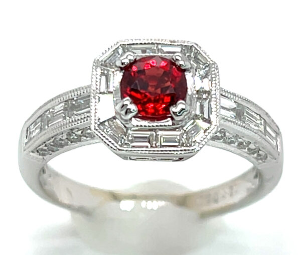 BRIGHT RED Ruby (H)* Diamond Baguette Halo Diamond Ring 18KWG 1.52 ctw - Image 2