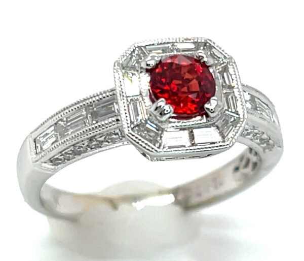 BRIGHT RED Ruby (H)* Diamond Baguette Halo Diamond Ring 18KWG 1.52 ctw - Image 3