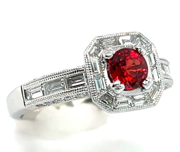 BRIGHT RED Ruby (H)* Diamond Baguette Halo Diamond Ring 18KWG 1.52 ctw - Image 5