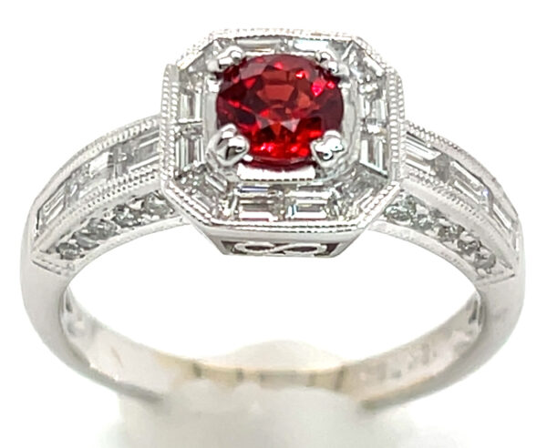 BRIGHT RED Ruby (H)* Diamond Baguette Halo Diamond Ring 18KWG 1.52 ctw - Image 6