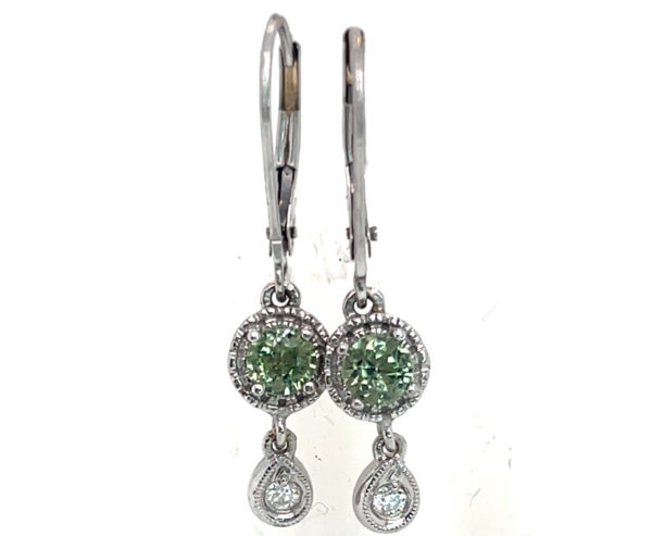 Dangle Lively Green Sapphire (H)* Diamond Earrings 14KWG 0.92 ctw