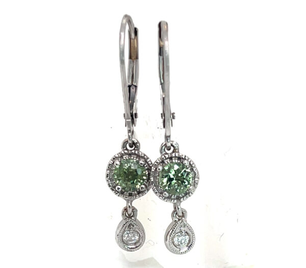 Dangle Lively Green Sapphire (H)* Diamond Earrings 14KWG 0.92 ctw - Image 2