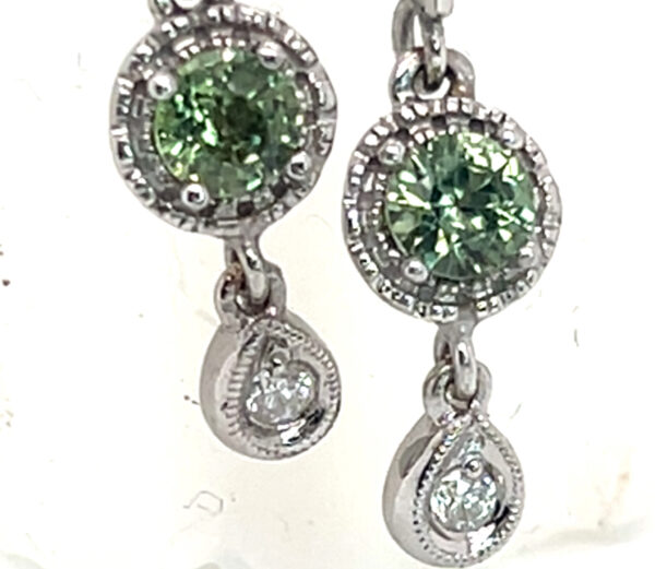 Dangle Lively Green Sapphire (H)* Diamond Earrings 14KWG 0.92 ctw - Image 3