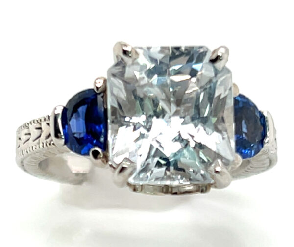 GIA Cert. Large Unheated White (N)* & Half Moon Blue Sapphire Ring 14KWG 7.07 ctw - Image 3