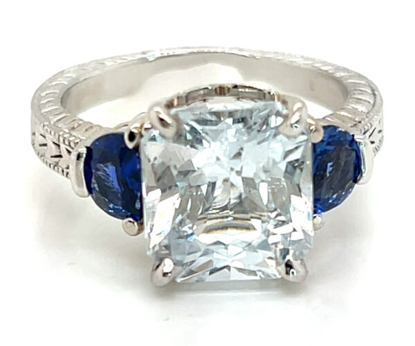 GIA Cert. Large Unheated White (N)* & Half Moon Blue Sapphire Ring 14KWG 7.07 ctw - Image 4