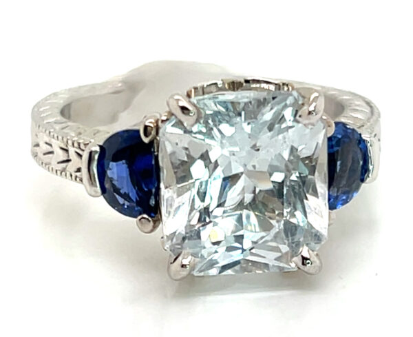 GIA Cert. Large Unheated White (N)* & Half Moon Blue Sapphire Ring 14KWG 7.07 ctw - Image 5