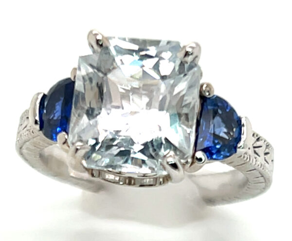 GIA Cert. Large Unheated White (N)* & Half Moon Blue Sapphire Ring 14KWG 7.07 ctw - Image 6