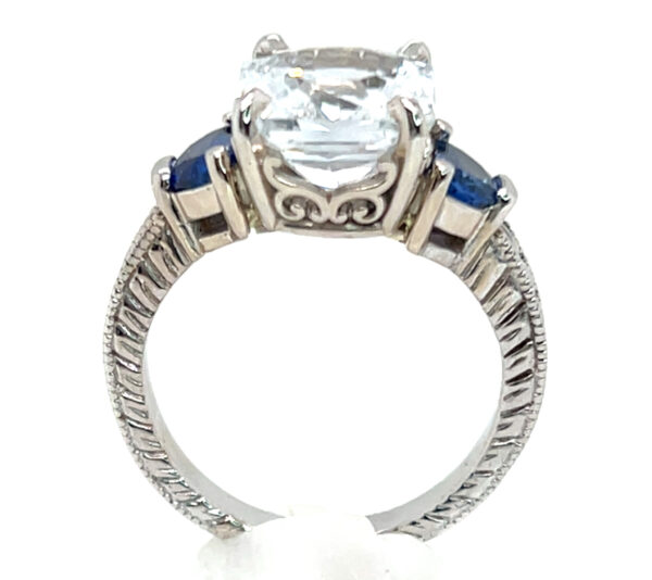 GIA Cert. Large Unheated White (N)* & Half Moon Blue Sapphire Ring 14KWG 7.07 ctw - Image 7