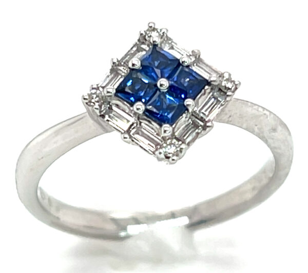 Cornflower Blue Ceylon Sapphire(H)* Diamond Halo Ring 18KWG 0.90 ctw