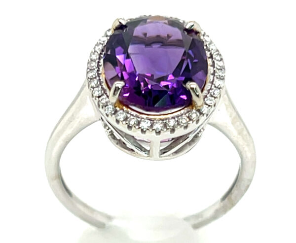 Large Oval Amethyst (H)* Diamond Halo Rig 14KWG 3.64 ctw - Image 7