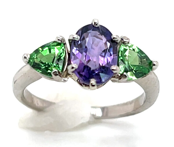 Purple Sapphire (H)* Tsavorite (N)* Ring 14KWG 3.51 ctw - Image 6