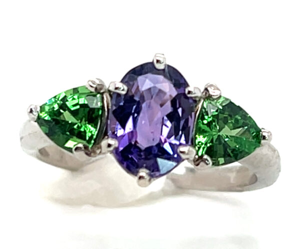 Purple Sapphire (H)* Tsavorite (N)* Ring 14KWG 3.51 ctw - Image 3