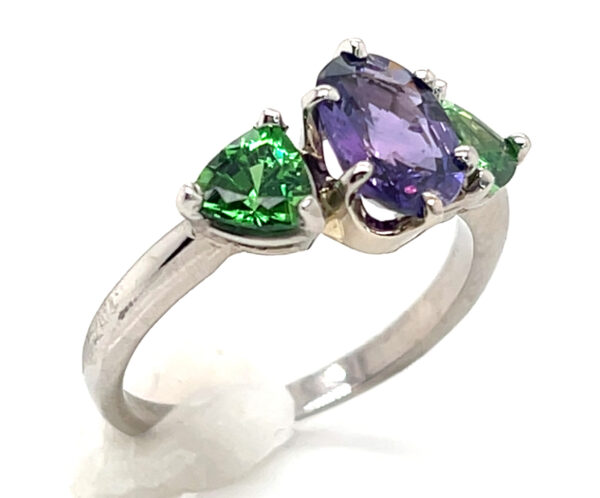 Purple Sapphire (H)* Tsavorite (N)* Ring 14KWG 3.51 ctw - Image 4