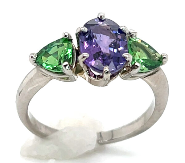 Purple Sapphire (H)* Tsavorite (N)* Ring 14KWG 3.51 ctw - Image 5