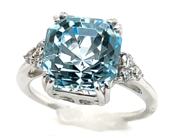 Fancy Asscher Cut Blue Topaz (H,I) Diamond Ring 14KWG 6.80 ctw - Image 2