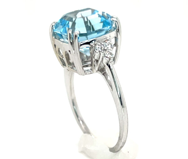 Fancy Asscher Cut Blue Topaz (H,I) Diamond Ring 14KWG 6.80 ctw - Image 5