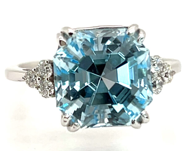 Fancy Asscher Cut Blue Topaz (H,I) Diamond Ring 14KWG 6.80 ctw - Image 6