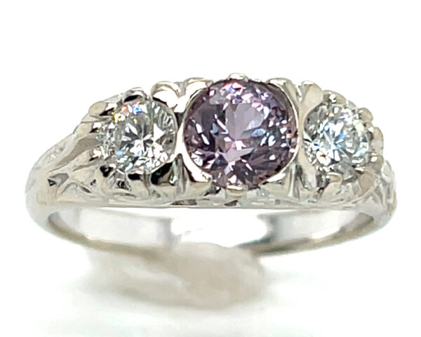 Unheated Certified Jeff White Faceted Lilac Sapphire (N)* Diamond Ring 14KWG 1.10 ctw