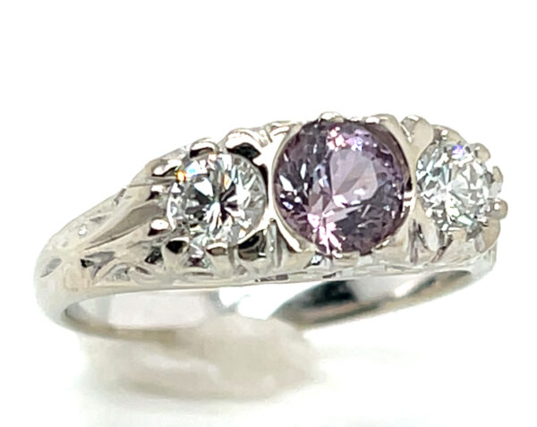 Unheated Certified Jeff White Faceted Lilac Sapphire (N)* Diamond Ring 14KWG 1.10 ctw - Image 2