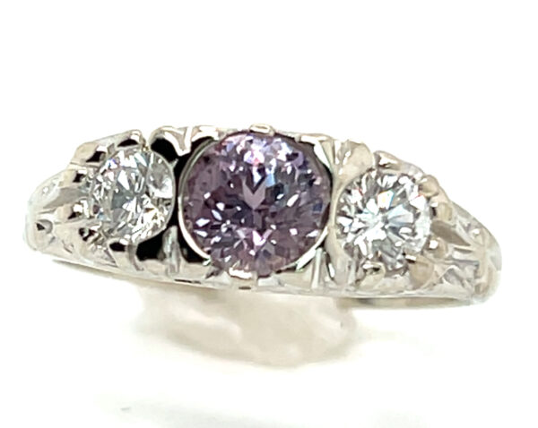 Unheated Certified Jeff White Faceted Lilac Sapphire (N)* Diamond Ring 14KWG 1.10 ctw - Image 3