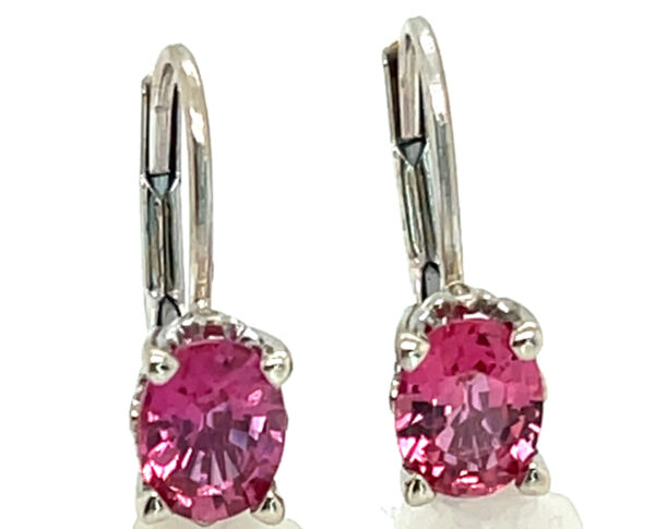 Ceylon Pink Sapphire (H)* Dangle Leverbacks 14KWG 1.30 ctw - Image 4