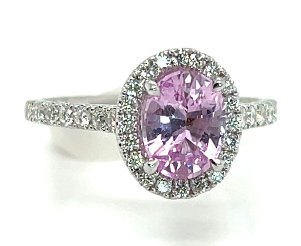 Brilliant Medium-light Pink Ceylon Sapphire (H)* Diamond Halo Ring 14KWG 2.38 ctw - Image 2