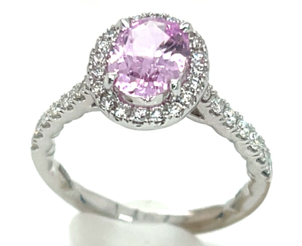 Brilliant Medium-light Pink Ceylon Sapphire (H)* Diamond Halo Ring 14KWG 2.38 ctw - Image 3