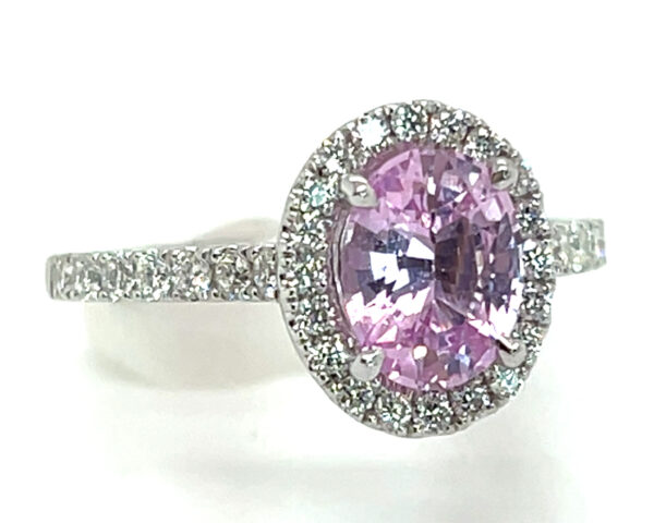 Brilliant Medium-light Pink Ceylon Sapphire (H)* Diamond Halo Ring 14KWG 2.38 ctw - Image 4