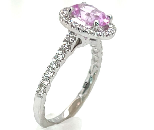 Brilliant Medium-light Pink Ceylon Sapphire (H)* Diamond Halo Ring 14KWG 2.38 ctw - Image 5