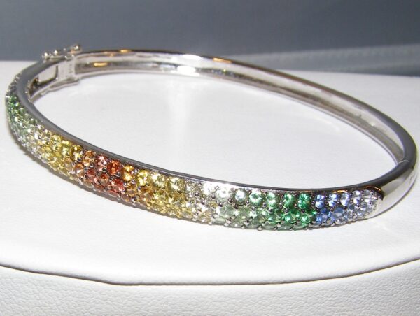 Bright & Colorful Multi-color Sapphire (H)* Bangle Bracelet 18KWG 5.00 ctw - Image 6