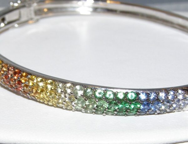 Bright & Colorful Multi-color Sapphire (H)* Bangle Bracelet 18KWG 5.00 ctw - Image 2