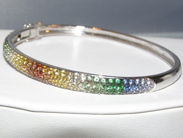 Bright & Colorful Multi-color Sapphire (H)* Bangle Bracelet 18KWG 5.00 ctw - Image 3