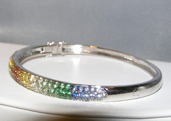 Bright & Colorful Multi-color Sapphire (H)* Bangle Bracelet 18KWG 5.00 ctw - Image 4