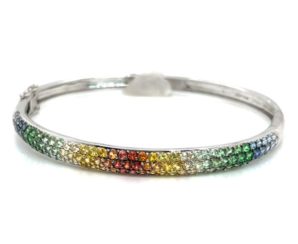 Bright & Colorful Multi-color Sapphire (H)* Bangle Bracelet 18KWG 5.00 ctw