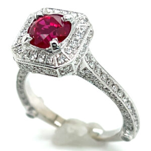 Designer GIA Certified Ruby (H)* Diamond Art Deco Ring 14KWG 3.56 ctw