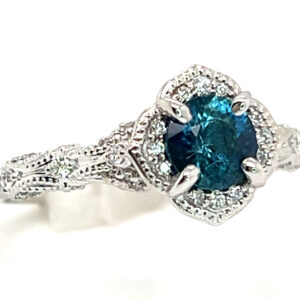 HOLD Gorgeous Rich Teal Indicolite Tourmaline (N)* Vintage Inspired Ring 14KWG 0.93 ctw