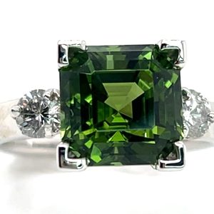 Incredible Rich Green Congo Asscher Cut Tourmaline (N)* Diamond Ring 18KWG 5.51 ctw